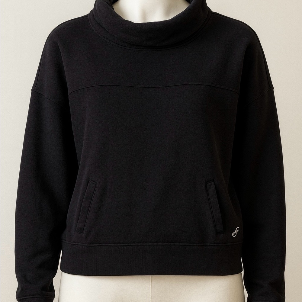 Freely Women’s Black Cowl Neck Pullover Sweatshirt L Long Sleeve Activewear